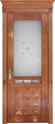 картинка Межкомнатная дверь из массива ясеня Альверо "Вита" -Коньяк - Стекло 